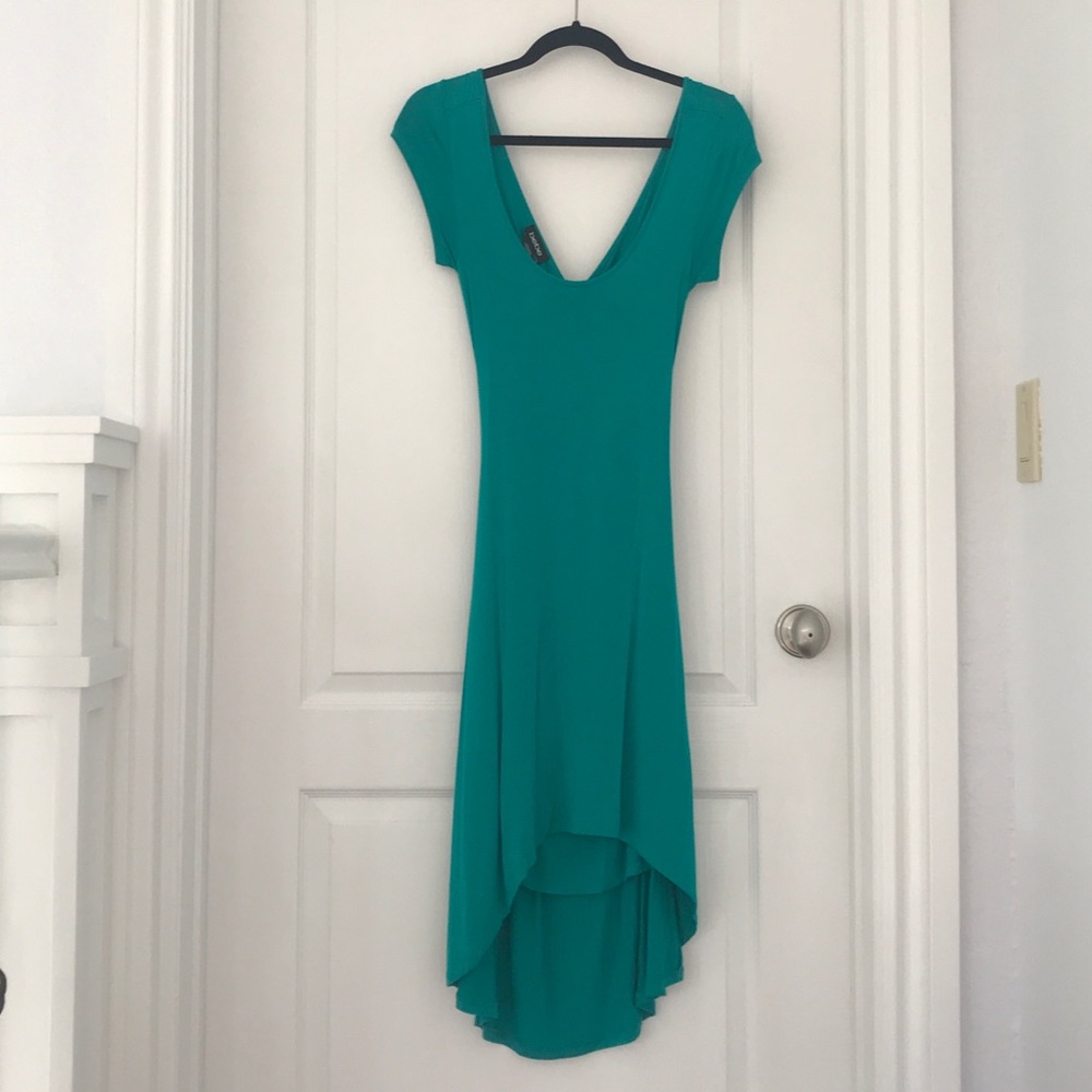 Bebe High Low Teal Dress with Key Hole Back